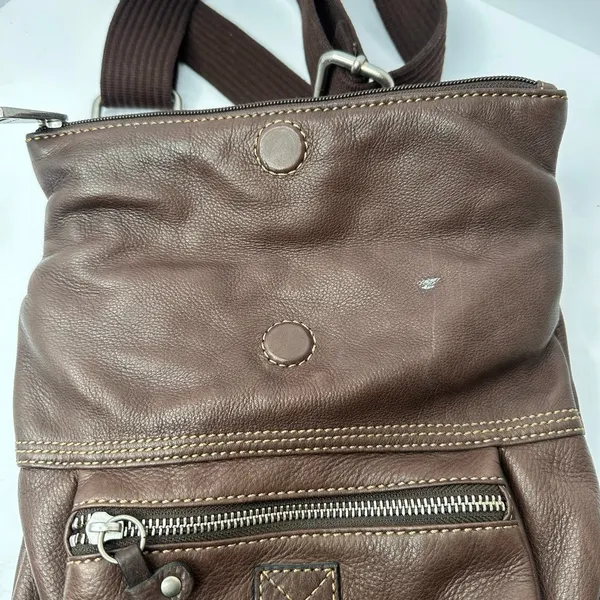 Vintage Y2K Fossil Genuine Leather Crossbody Bag – Distressed Brown Key Charm - Image 5
