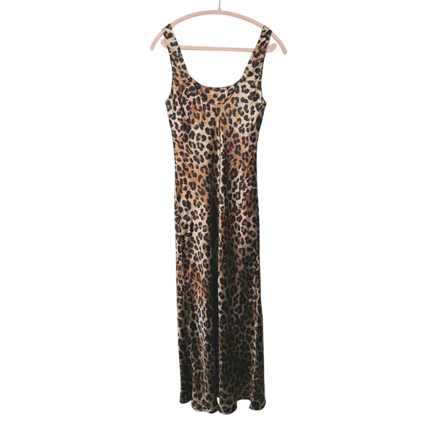 Y2K ASOS Womens Leopard Print Maxi Dress Size 6 Brown Glam Party Night Out - Image 3