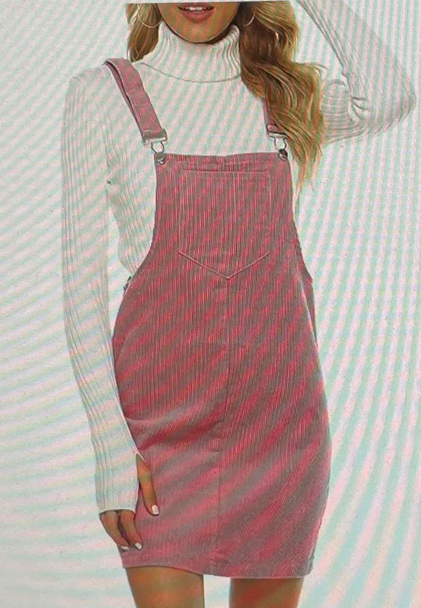 Pink Corduroy Overall Bib Pinafore Suspender Dress, size S - Image 2
