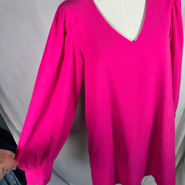 Easel Los Angeles‎ Pink Long Sleeve V-Neck Mini Dress Small Puff Sleeve Pockets - Image 3