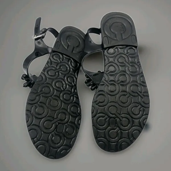 Coach Womens Hilda Jelly Black Floral Beaded Buckle Thong Sandals Size 6B - Image 6