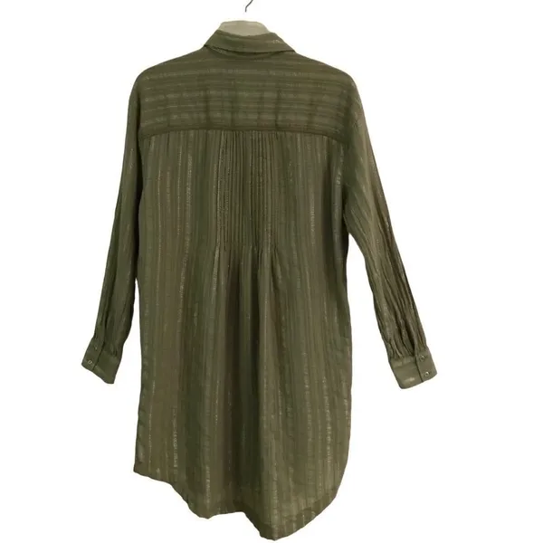 Anthropologie pin tuck moss green & metallic shirt dress S‎ - Image 3