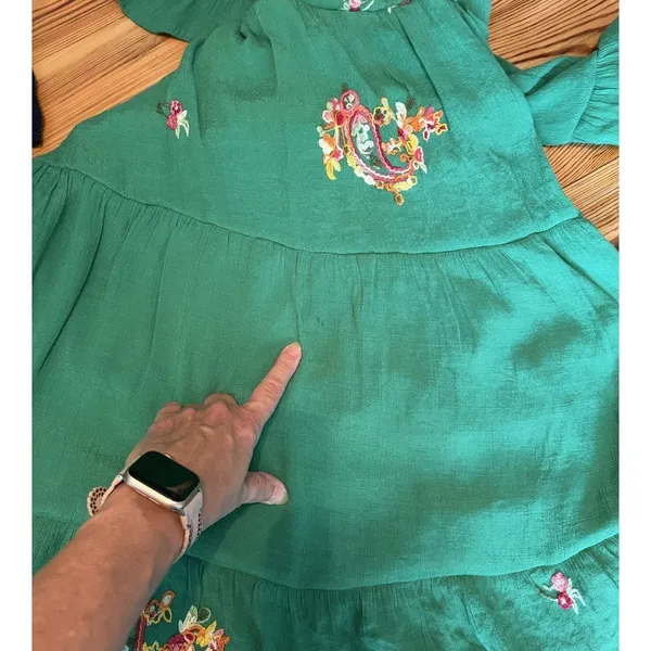 Figueroa & Flower Tiered Maxi Dress Green‎ Boho Peasant Floral Garden Party MED - Image 5