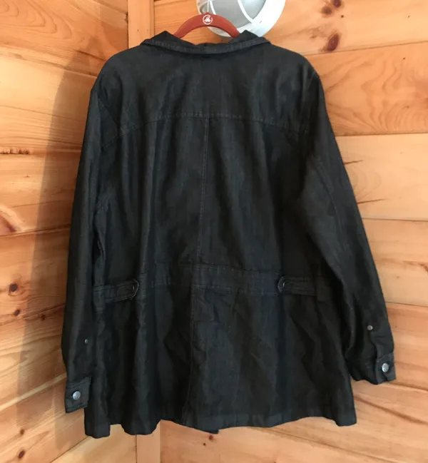 FALL ESSENTIAL DARK WASH BLACK/GREY LONG DENIM JACKET Black Size L - Image 2