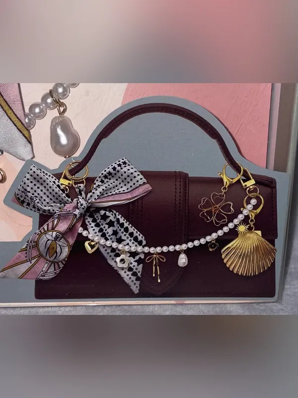Blue Moon Studio NWT Modern Maker Bag Charm Kit Purse Accessory Bow Pearls Shell - Image 4