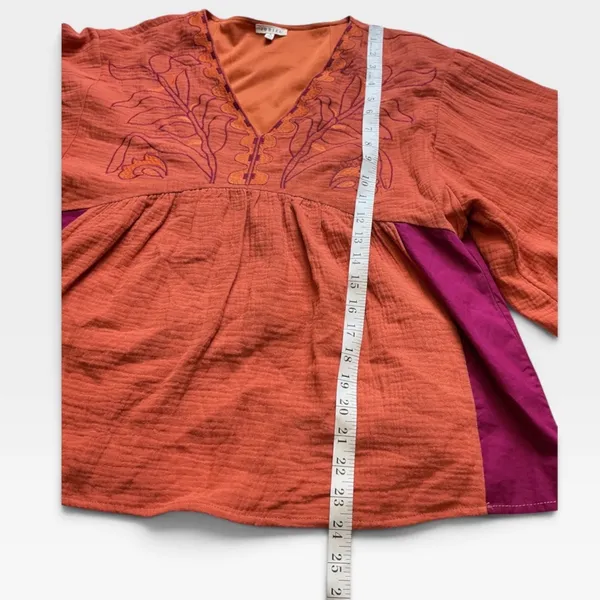 Jodifl Embroidered V-Neck Bell Sleeve Babydoll Top Orange Magenta G13191 - Image 7