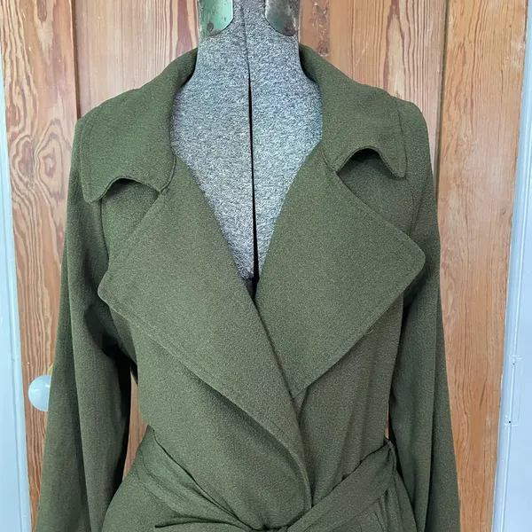 SOPHIE RUE Classic Lightweight Belted Lightweight Olive Green Trench Coat~XL - Image 4