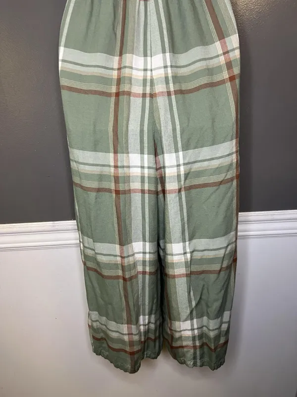 American Eagle Outfitters Jumpsuit Womens Small Green Plaid Smocked Pockets - Image 6