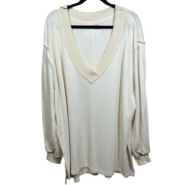 Free People Asher Thermal‎ Knit V-neck Top M - Image 3