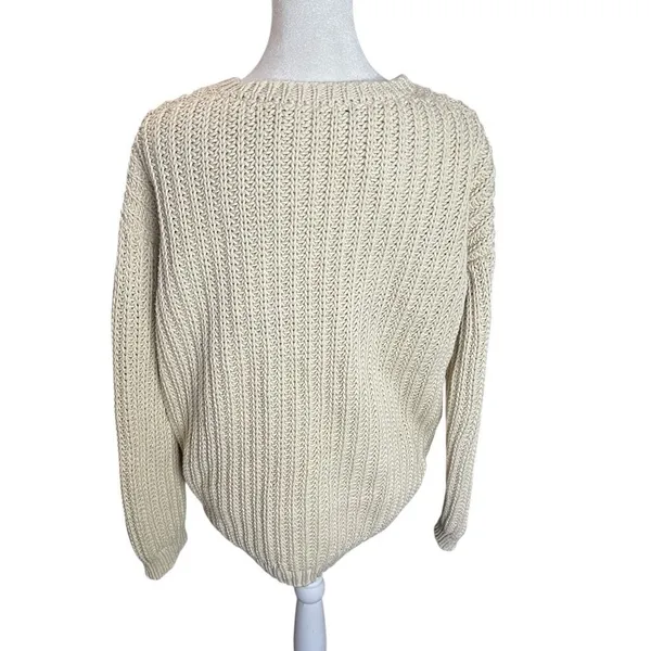 Jenni Kayne Cabin Sweater XS Cream Organic Cotton Fisherman Knit V Neck - Image 5