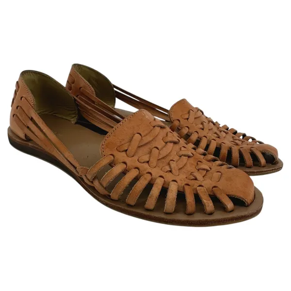 Nisolo Huarache Sandals Slip On Closed Toe Woven Leather Boho Almond Tan 9 - Image 2