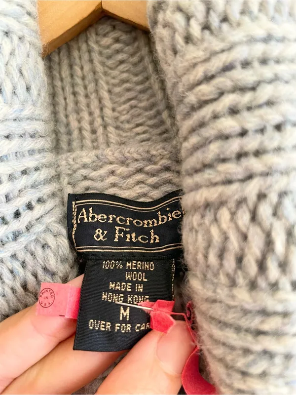 VTG Abercrombie & Fitch Merino Wool Sweater Size M Hong Kong Y2K Chunky Knit - Image 3