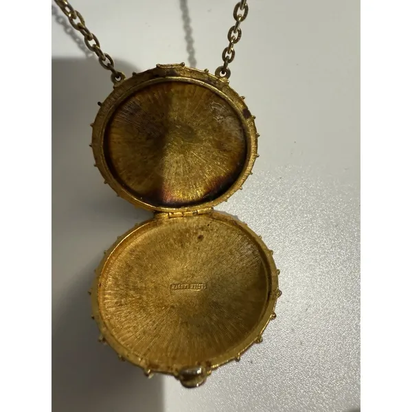 Estée Lauder 1973 Empty Perfume Dew Lapis Lazuli‎ Pendant Gold Tone Necklace - Image 7