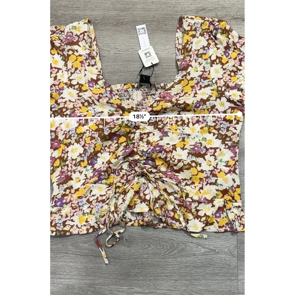 Sanctuary Floral Tie Front Peplum Blouse XL Cottagecore Puff Sleeve Top NWT - Image 7