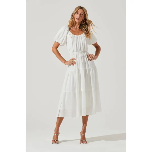 ASTR The‎ Label White Textured Puff Sleeve Tiered Midi Dress ADR100877 Womens XS - Image 13