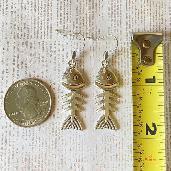 fish bone boho funky simple dangle earrings🌀🐟💙 - Image 3