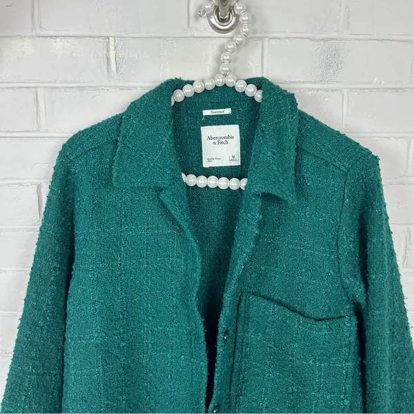 Abercrombie + Fitch Green Tweed Knit Oversize Shacket Size M - Image 3