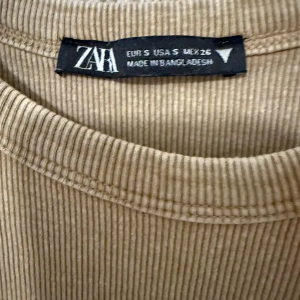 Zara Beige Short Sleeve Ribbed Tee - Image 2