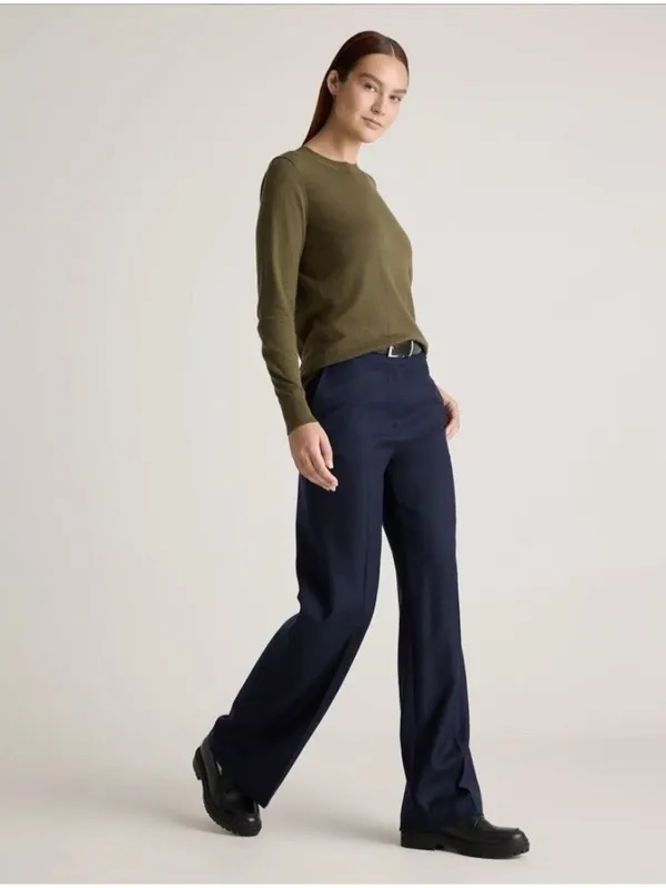Quince Lightweight Cotton Cashmere Crew Neck Long Sleeve Sweater Olive Size M - Image 4