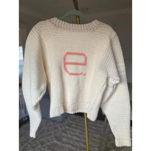 Handmade Knit E Monogram Sweater Peach Cream Old Money Heirloom Quiet Luxury M/L - Image 2