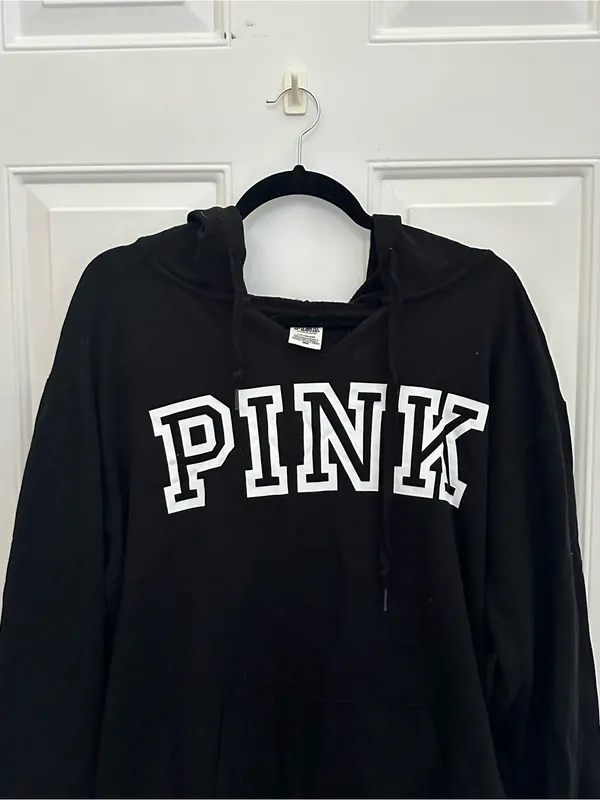 PINK Victoria's Secret Black Logo Hoodie Sweater size L - Image 6