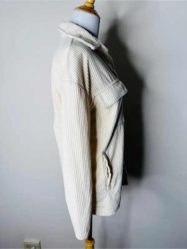 Cream Corduroy Oversized Boyfriend Fit Shacket - Image 4