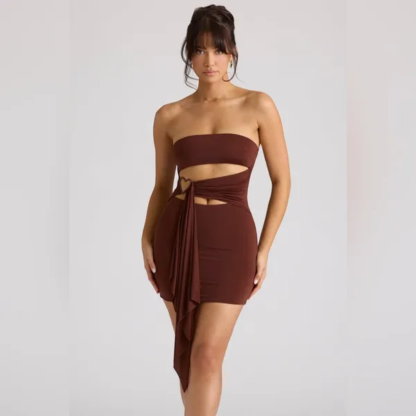 Oh Polly Natalya Bandeau Mini Dress in Chocolate Brown Size 4 New with tag - Image 8