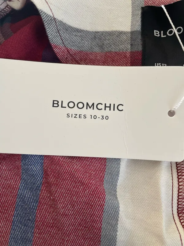 BloomChic Plaid Double-Breasted Blazer Jacket Burgundy Red White Size 12 NWT - Image 10