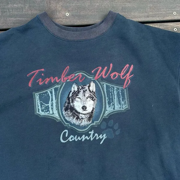 Navy blue Vintage 90s Timber Wolf Country Embroidered Croft & Barrow Sweatshirt - Image 2