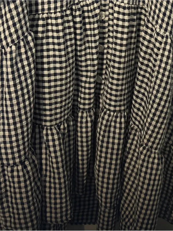 Melonie Black & white gingham button up dress bottom ruffle cloth belt unworn - Image 3