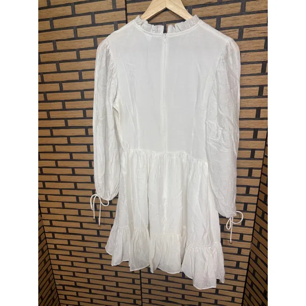 Selfie Leslie‎ White Secret Garden Long Sleeve Smocked Bodice Dress Size Large - Image 3