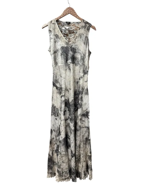Komarov Lace-Up Back Charmeuse Sleeveless Maxi Dress Watercolor Floral Large - Image 4