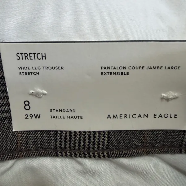 American Eagle Gray Glen Plaid Wide Leg Trouser Pants Size 8 Stretch High Rise - Image 3