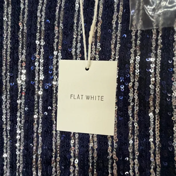 Anthropologie Flat White Sequin Stripe Midi Dress Womens M Blue Evening Cocktail - Image 14