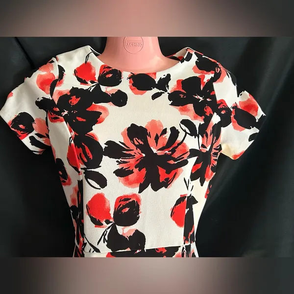 Love…Ady Women’s White Red & Black Floral Fit Flare Short Sleeve Party Dress SM - Image 2