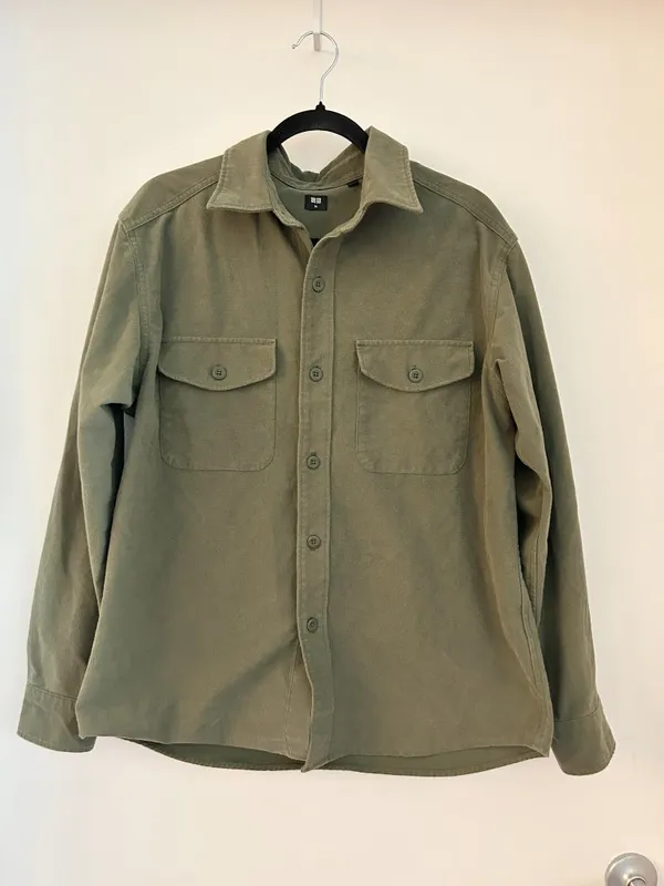 Uniqlo Unisex Jersey Oversized Shirt Jacket in Olive Green Streetwear Size M - Image 4