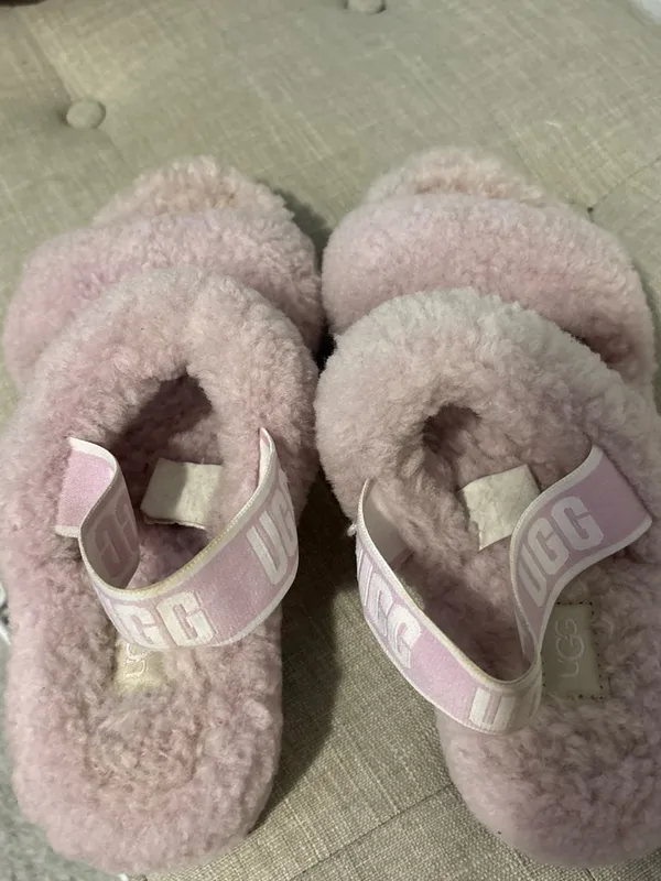 UGG Pink Plush Shearling Slide Sandals with Branded Heel Strap 8 - Image 4