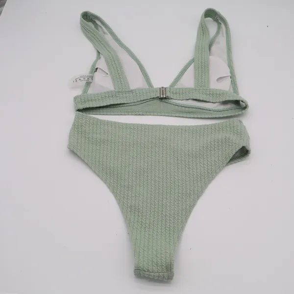 2 Piece Bikini Set Womens Small Sage Green Stretch Textured Swimsuit Beachwear - Image 4
