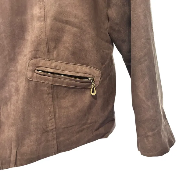 Vtg Kim Rogers Jacket Coat Y2K Western Faux Suede Brown SZ XL Full Zip Pockets - Image 4
