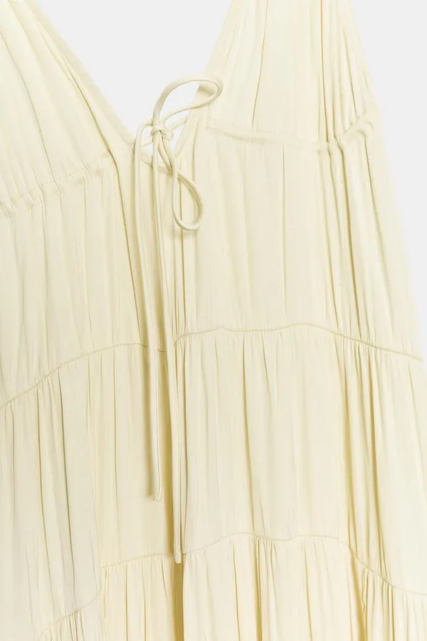 Zara Butter Pale Yellow Spaghetti-Strap Maxi Dress Bohemian Flowy Summer - Image 7