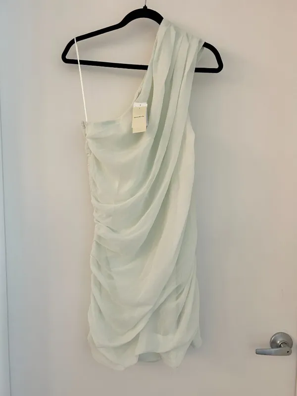 Abercrombie & Fitch One-Shoulder Chiffon Mini Dress Light Mint Green M Tall NWT - Image 5
