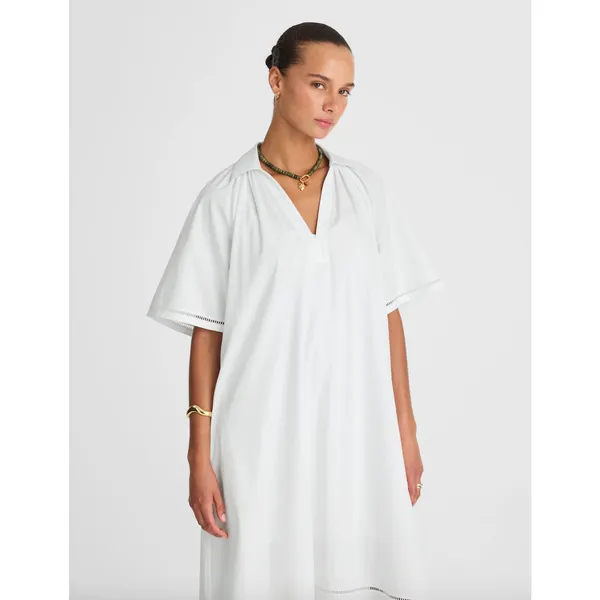 Madewell Poplin Splitneck Midi Shirtdress Cotton White Pockets Relaxed M NWT - Image 2