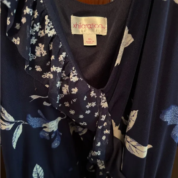 Xhilaration Size XL Ruffled Navy Flower Spaghetti Strap Dress - Image 2