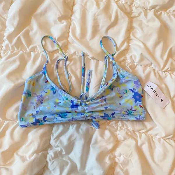 Pacsun Blue Floral Tank Bikini Top Size L - Image 3