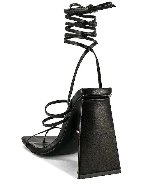 Revolve - Raye Darryl Leather Wrap Trapezoidal Heels in Black - Image 9