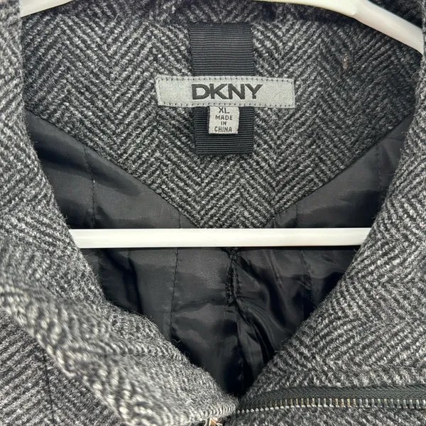 DKNY Charcoal Herringbone wool blend coat zip and button closure winter warm xl - Image 6