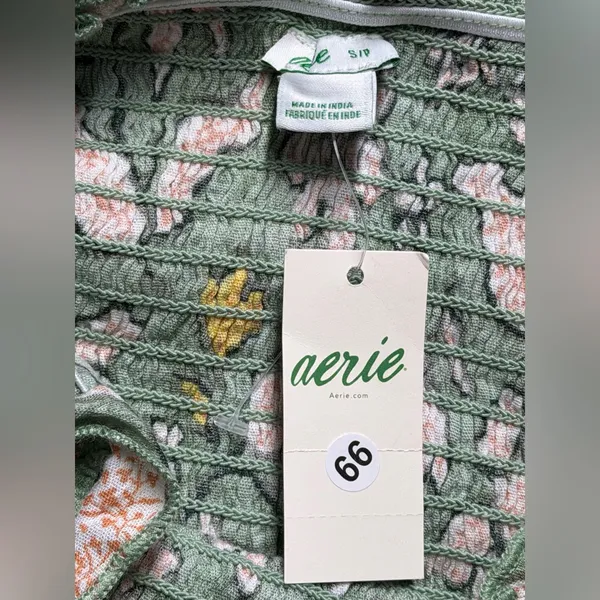 NEW Aerie Jungle Thrills Smocked Green Cropped Tank Top Boho Fairycore Women’s S - Image 7