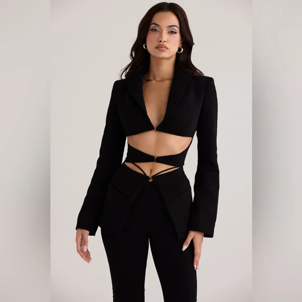 HOUSE OF CB Black Layla V‎ Front Trousers NWOT Size S - Image 9