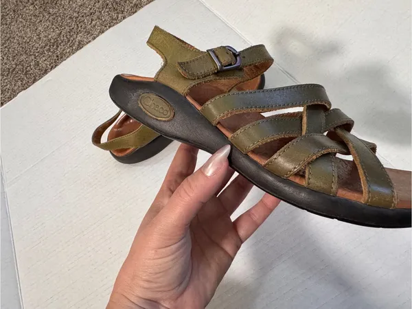 Chacos Green Leather Strappy Outdoorsy Sandals Womens 7 Comfort Hiking - Image 4