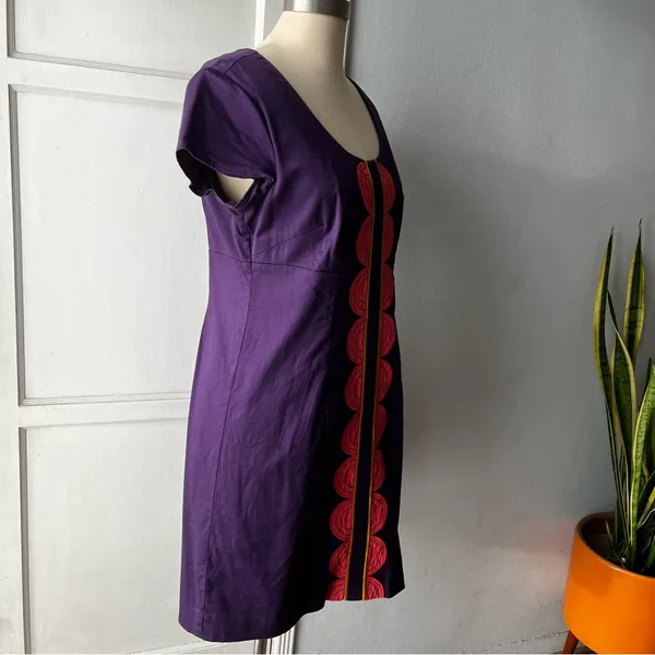Boden• Purple and Coral Appliqué 100% cotton Sheath Dress• Sz 10P - Image 5